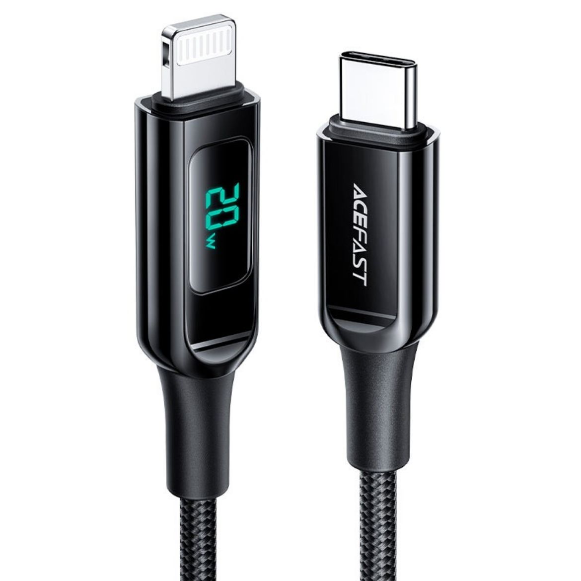 Picture of AceFast C6-01 USB-C to Lightning Zinc Alloy Digital Display Braided Charging Data Cable - Black
