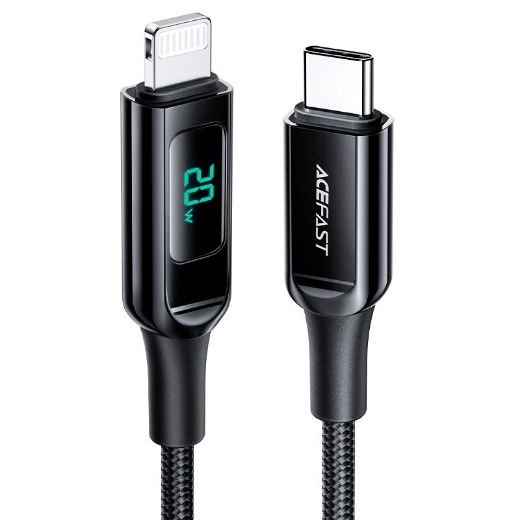 Picture of AceFast C6-01 USB-C to Lightning Zinc Alloy Digital Display Braided Charging Data Cable - Black