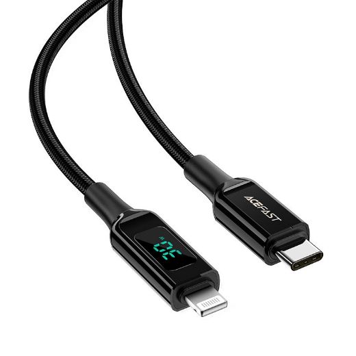 Picture of AceFast C6-01 USB-C to Lightning Zinc Alloy Digital Display Braided Charging Data Cable - Black