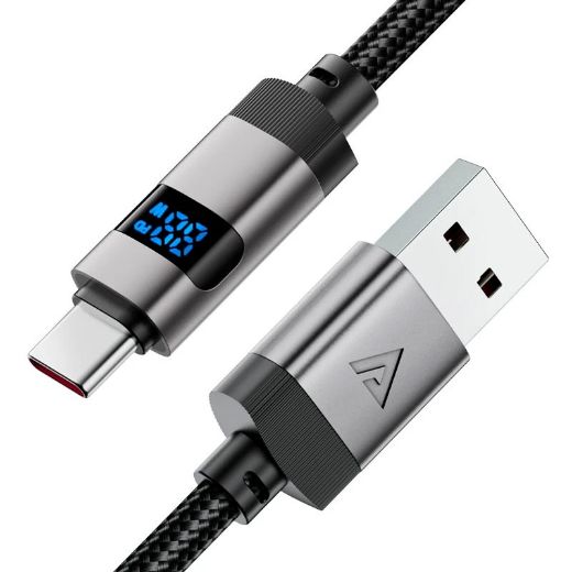 Picture of AceFast C15-04 Charging Data Cable 1.2M USB-A to USB-C 66W FC with LED Digital Display - Black