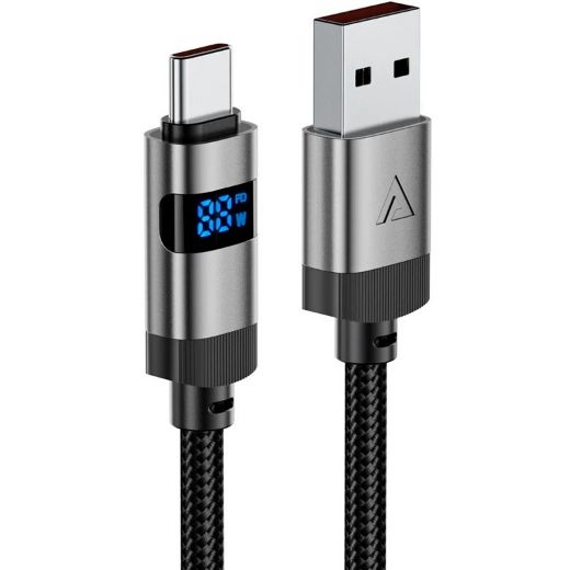 Picture of AceFast C15-04 Charging Data Cable 1.2M USB-A to USB-C 66W FC with LED Digital Display - Black
