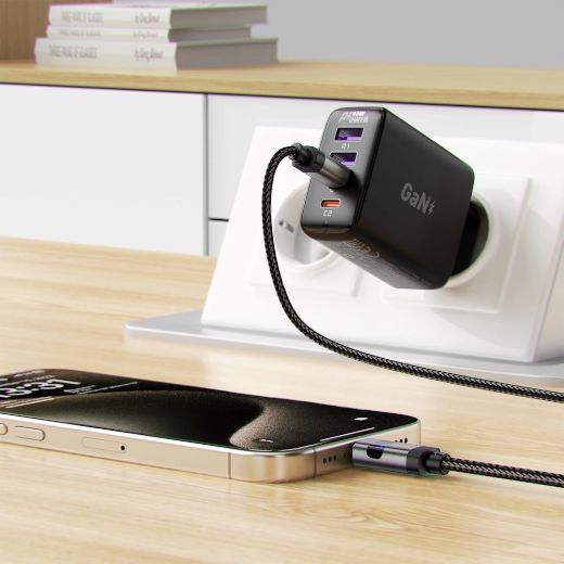 Picture of AceFast C15-03 Charging Data Cable 1.2M USB-C to USB-C 60W FC with LED Digital Display - Black