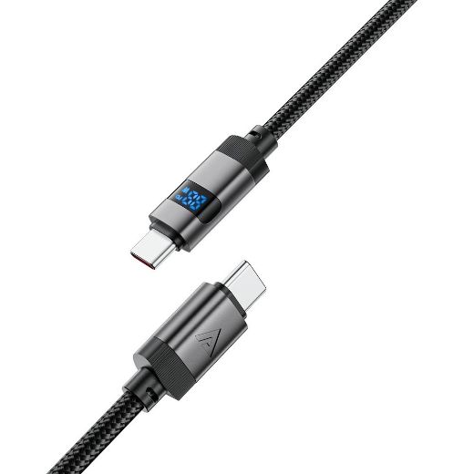 Picture of AceFast C15-03 Charging Data Cable 1.2M USB-C to USB-C 60W FC with LED Digital Display - Black