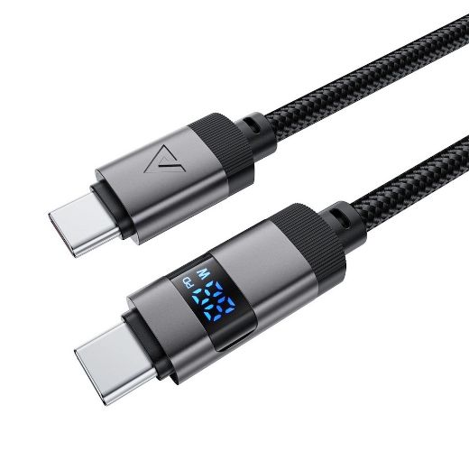 Picture of AceFast C15-03 Charging Data Cable 1.2M USB-C to USB-C 60W FC with LED Digital Display - Black
