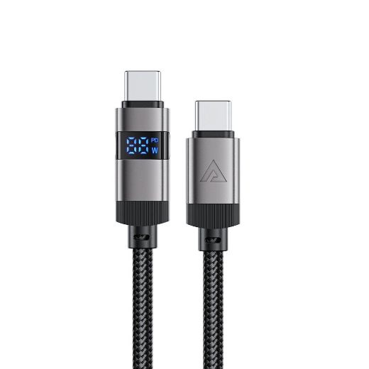 Picture of AceFast C15-03 Charging Data Cable 1.2M USB-C to USB-C 60W FC with LED Digital Display - Black