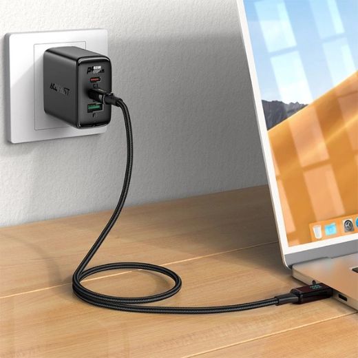 Picture of AceFast C6-03 Charging Data Cable 2M USB-C to USB-C 100W FC with LED Digital Display - Black