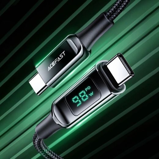 Picture of AceFast C6-03 Charging Data Cable 2M USB-C to USB-C 100W FC with LED Digital Display - Black