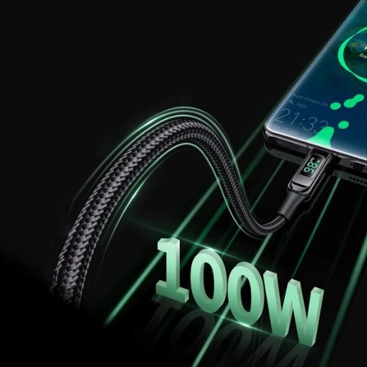 Picture of AceFast C6-03 Charging Data Cable 2M USB-C to USB-C 100W FC with LED Digital Display - Black