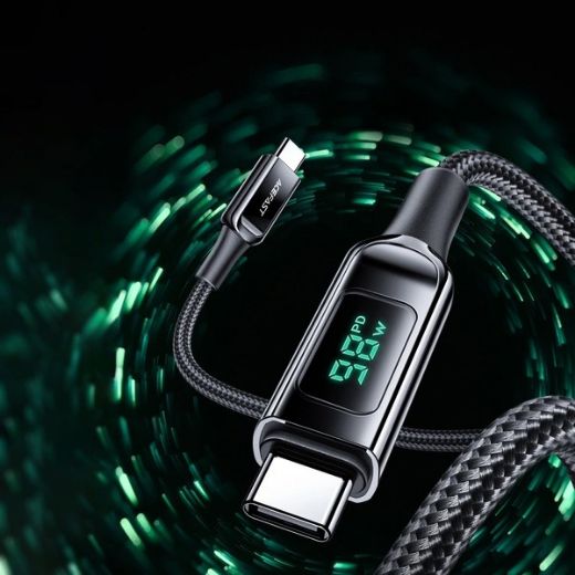 Picture of AceFast C6-03 Charging Data Cable 2M USB-C to USB-C 100W FC with LED Digital Display - Black