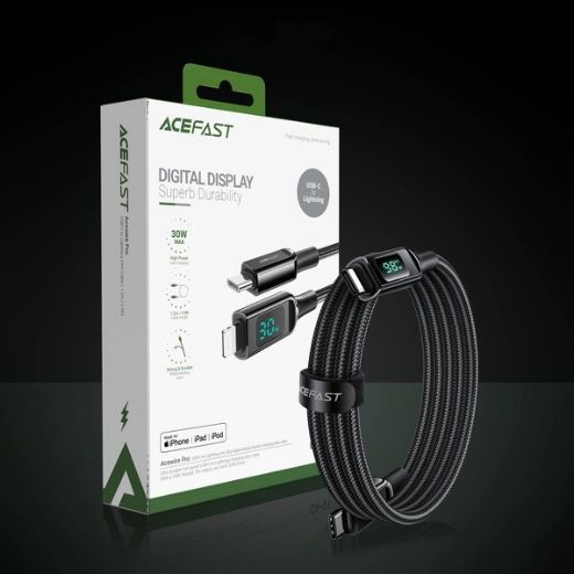 Picture of AceFast C6-03 Charging Data Cable 2M USB-C to USB-C 100W FC with LED Digital Display - Black