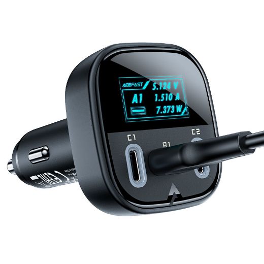Picture of AceFast B5 101W 2 USB-C+A Metal Car Charger with Oled Smart Display - Black