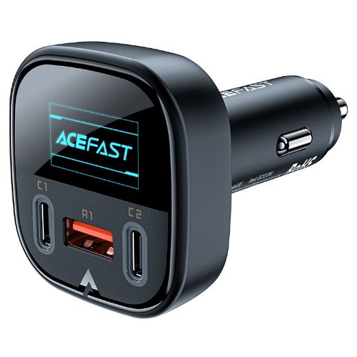 Picture of AceFast B5 101W 2 USB-C+A Metal Car Charger with Oled Smart Display - Black