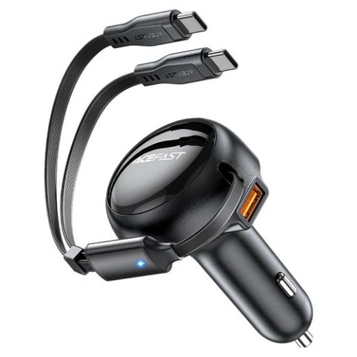 Picture of AceFast B13 53W 2-in-1 2 USB-C Car Charger with Retractable Cable - Black