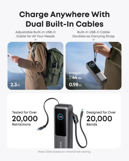 Picture of Anker Power Bank 25K 165W with Built-In and Retractable Cables - Black 