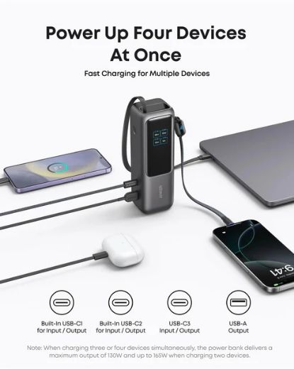 Picture of Anker Power Bank 25K 165W with Built-In and Retractable Cables - Black 