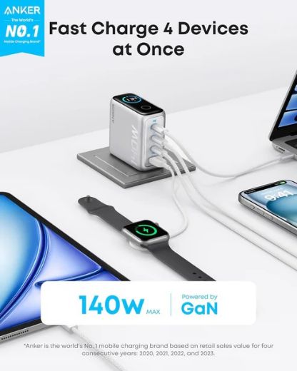 Picture of Anker Charger 140W 4-Ports PD 3.1 with USB-C Cable - Silver 