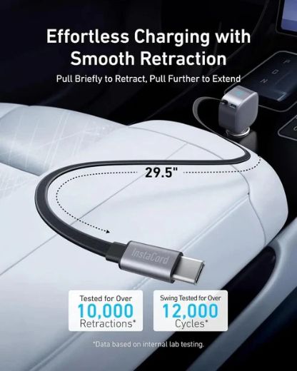 Picture of Anker Nano Car Charger 75W USB-C Port with Built-in Retractable USB-C Cable - Silver