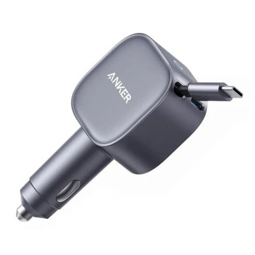 Picture of Anker Nano Car Charger 75W USB-C Port with Built-in Retractable USB-C Cable - Silver