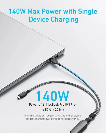 Picture of Anker 2-in-1 USB-C to USB-C Cable 140W 1.2M - Black 