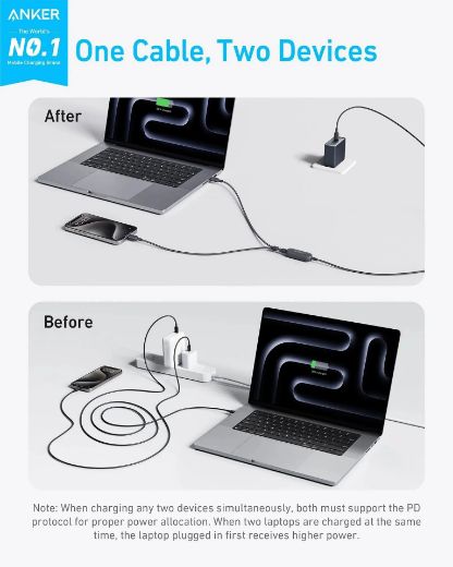 Picture of Anker 2-in-1 USB-C to USB-C Cable 140W 1.2M - Black 