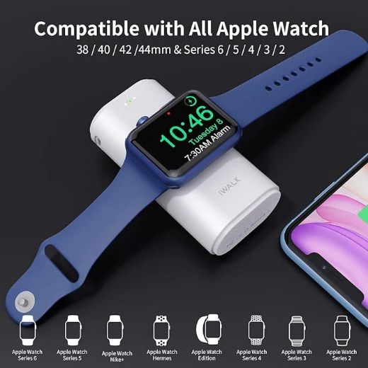 Picture of iWalk LinkPod Watch Charger Built-in Lightning Cable 9000mAh - White