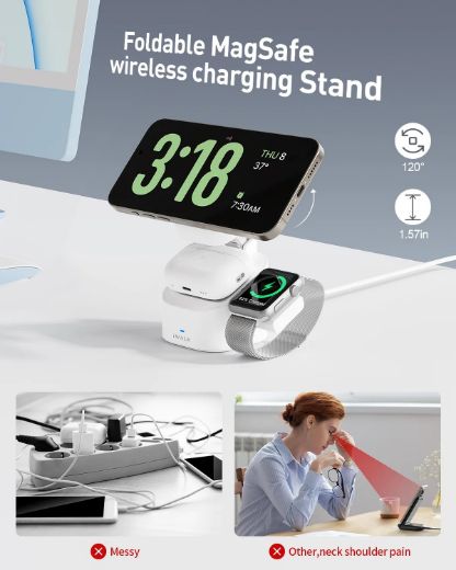 Picture of iWalk StandMe Power 15W MagSafe Compatible 3 in 1 Foldable Wireless Charger - White
