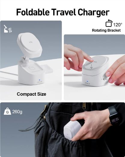 Picture of iWalk StandMe Power 15W MagSafe Compatible 3 in 1 Foldable Wireless Charger - White